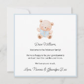 Welcome Baby Boy Balloon Teddy Bear Card (裏面)