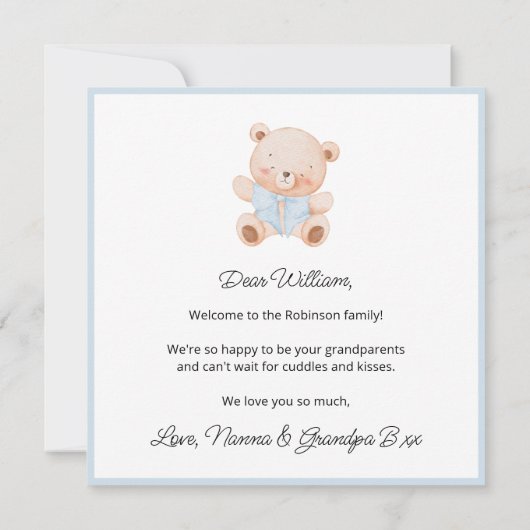 Welcome Baby Boy Balloon Teddy Bear Card (裏面)