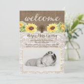 Welcome Baby Girl cards with Sunflowers and Burlap 案内状 (スタンド正面)