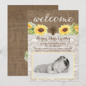 Welcome Baby Girl cards with Sunflowers and Burlap 案内状 (正面/裏面)