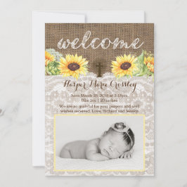 Welcome Baby Girl cards with Sunflowers and Burlap 案内状