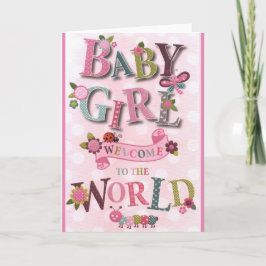 Welcome Baby Girl, geboortekaart,dubbele wenskaart カード