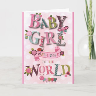 Welcome Baby Girl, geboortekaart,dubbele wenskaart カード