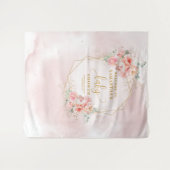Welcome Baby Girl pale pink gold peonies backdrop タペストリー (正面(横))