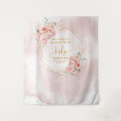 Welcome Baby Girl pale pink gold peonies backdrop タペストリー (正面)