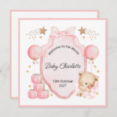Welcome Baby Girl Pink Frame Teddy Bear Card (正面/裏面)
