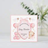 Welcome Baby Girl Pink Frame Teddy Bear Card (スタンド正面)