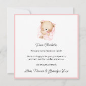 Welcome Baby Girl Pink Frame Teddy Bear Card (裏面)