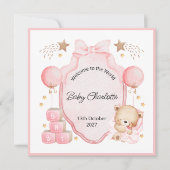 Welcome Baby Girl Pink Frame Teddy Bear Card (正面)