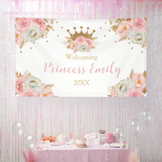 Welcome Baby Princess Floral pink backdrop 横断幕 (パーティー)