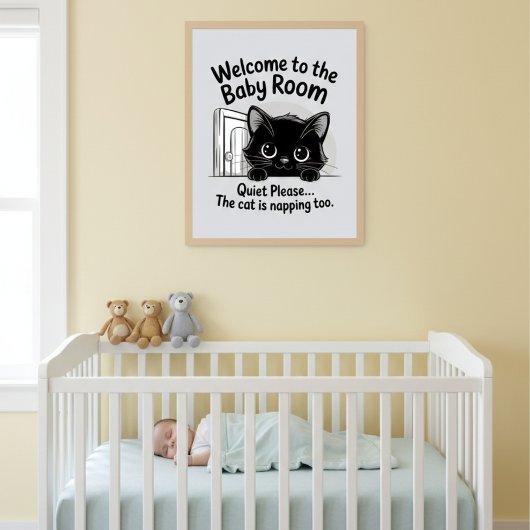 Welcome Baby Room Quiet Cat Napping Poster ポスター