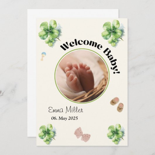 Welcome baby round photo 招待状 (正面/裏面)