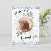 Welcome baby round photo boy サンキューカード (スタンド正面)