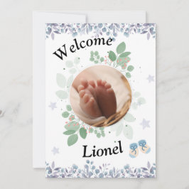 Welcome baby round photo boy サンキューカード