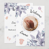 Welcome baby round photo girl 招待状 (正面/裏面)