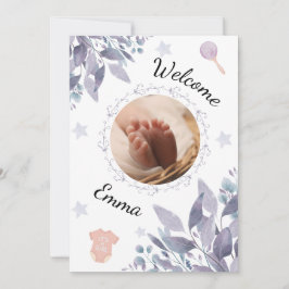 Welcome baby round photo girl 招待状