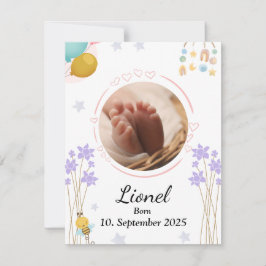 Welcome baby round photo neutral colors ノートカード