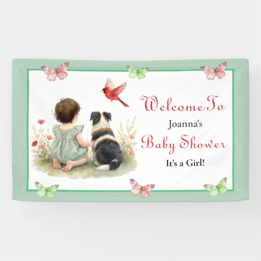 Welcome Baby Shower | Baby and Puppy Dog 横断幕 (横)