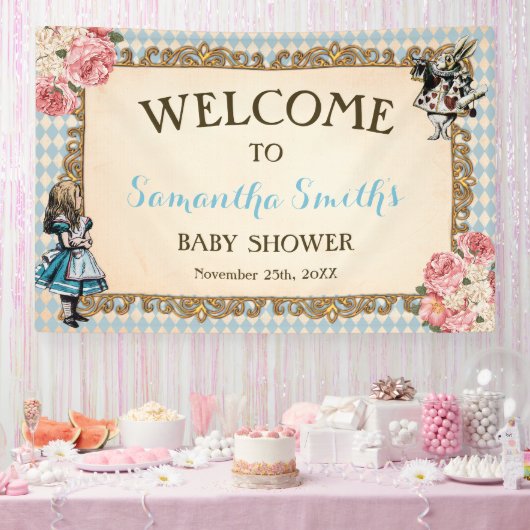 Welcome Baby Shower Banner Vintage Alice 横断幕 (パーティー)