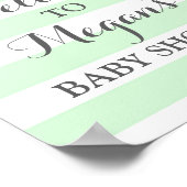 Welcome Baby Shower Sign Mint Flowers Stripes ポスター (角)
