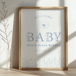 Welcome Baby Wildflower ベビーシャワーダスティーブルー ポスター