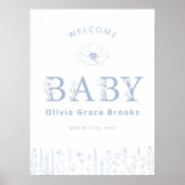 Welcome Baby Wildflower Baby Shower Dusty Blue  ポスター (正面)