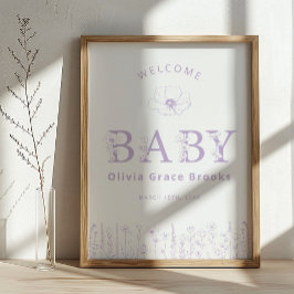 Welcome Baby Wildflower Baby Shower Lavender ポスター