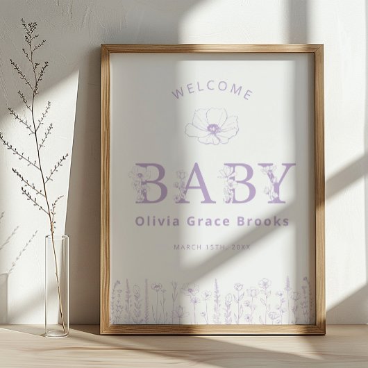 Welcome Baby Wildflower Baby Shower Lavender ポスター