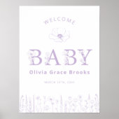 Welcome Baby Wildflower Baby Shower Lavender ポスター (正面)