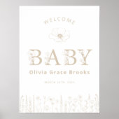 Welcome Baby Wildflower Baby Shower Neutral Taupe ポスター (正面)