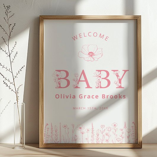 Welcome Baby Wildflower Baby Shower Poster Dusty P ポスター