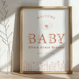 Welcome Baby Wildflower Baby Shower Terracotta ポスター