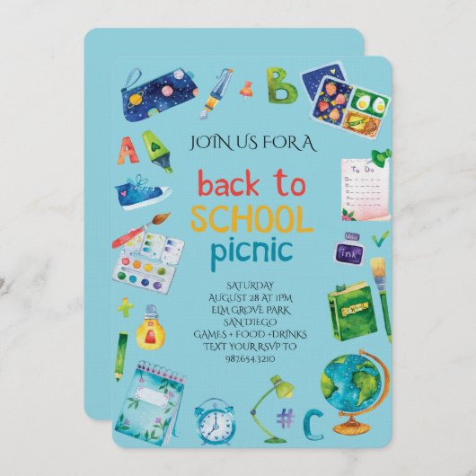 Welcome Back School Picnic 招待状 (正面/裏面)