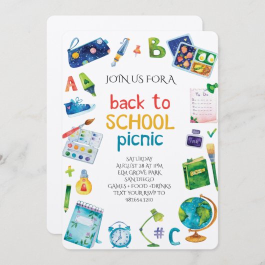 Welcome Back School Picnic 招待状 (正面/裏面)