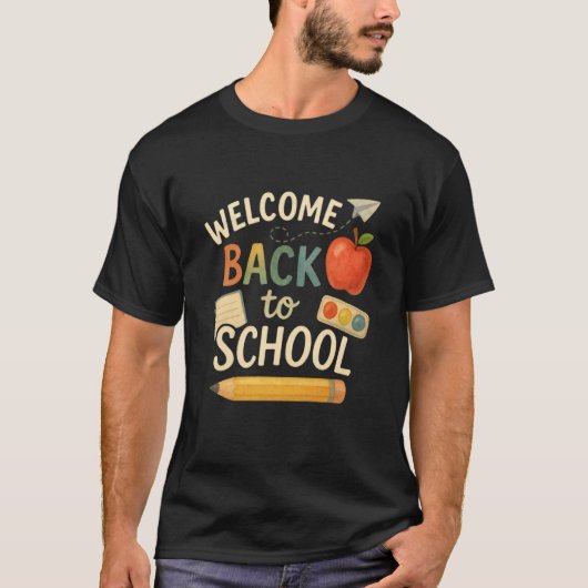 Welcome Back to School - Cute Apple Watercolor Sty Tシャツ (正面)