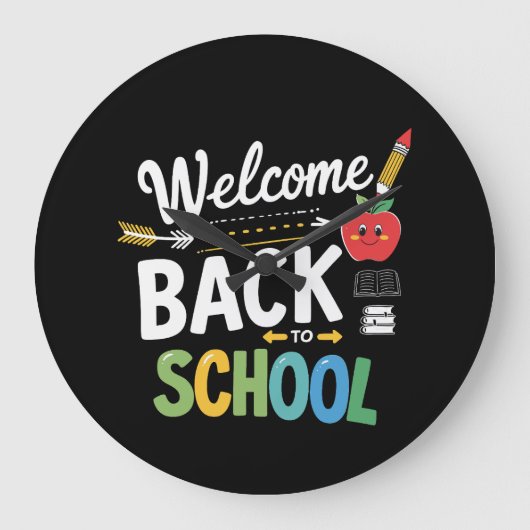 Welcome Back To School First Day of School Teacher ラージ壁時計 (正面)