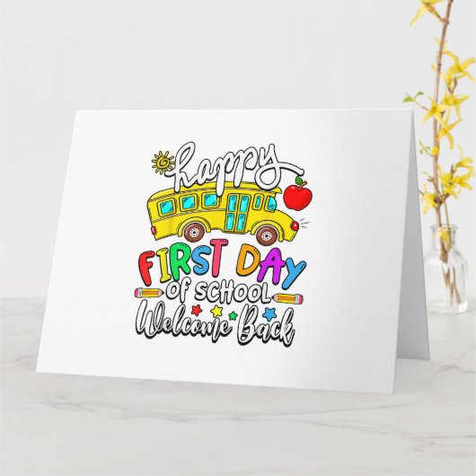 Welcome Back To School Happy First Day Teacher Bus カード (黄色い花)