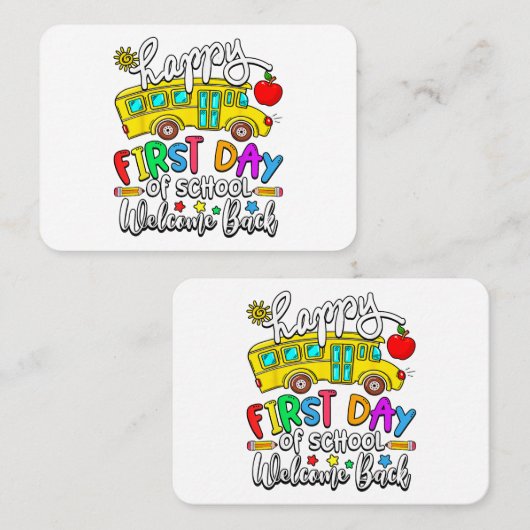 Welcome Back To School Happy First Day Teacher Bus 名刺 (正面/裏面)