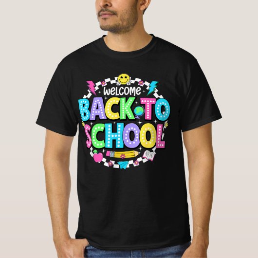 Welcome Back to School – Neon Retro Teacher Tee Tシャツ (正面)
