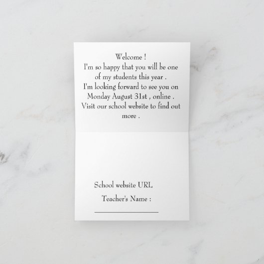 Welcome Back-to-School Online Class Card 招待状 (内部)