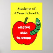 Welcome Back To School Red Apple and Green Worm ポスター (正面)