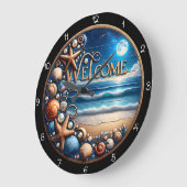 Welcome Beach Seashell  ラージ壁時計 (傾斜)