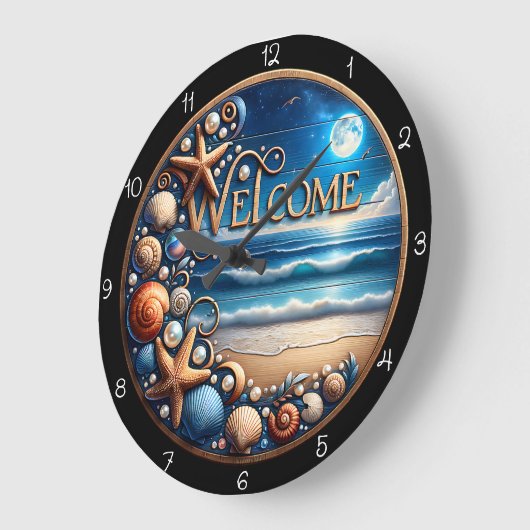 Welcome Beach Seashell  ラージ壁時計 (傾斜)