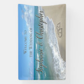 Welcome Beach Wedding Hearts in the Sand Elegant 横断幕 (縦)