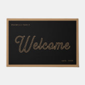 Welcome Black Gold Script Family Name Year ドアマット (正面)