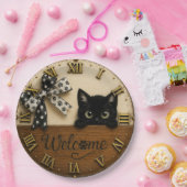 Welcome Black Kitten Cute Peeking Cat ペーパープレート (パーティー)