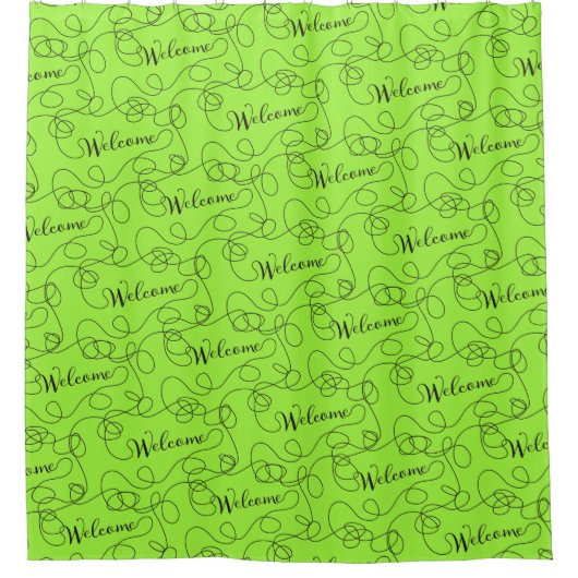 WELCOME black seamless pattern with LINES シャワーカーテン (正面)