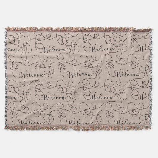 WELCOME black seamless pattern with LINES スローブランケット (正面)