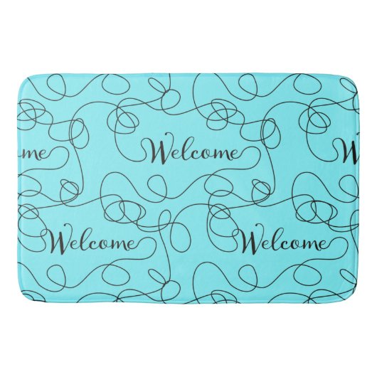 WELCOME black seamless pattern with LINES バスマット (正面)