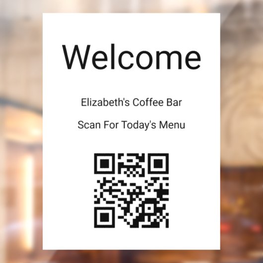 Welcome Black White Scan QR Code for Menu Template ウィンドウサイン (シート2)